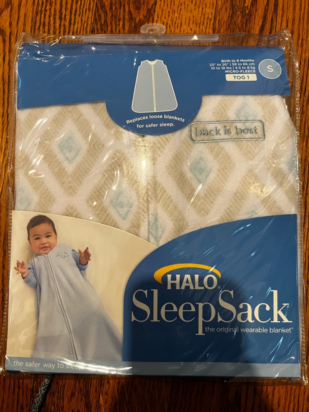 Halo SleepSack Wearable Blanket - Cream, Light Blue & Tan Diamond Pattern